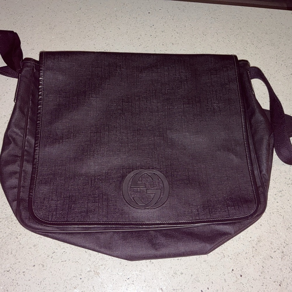 100% AUTH GUCCI INTERLOCKING GG BLACK CANVAS SHOULDER CROSSBODY BIG BAG LAPTOP